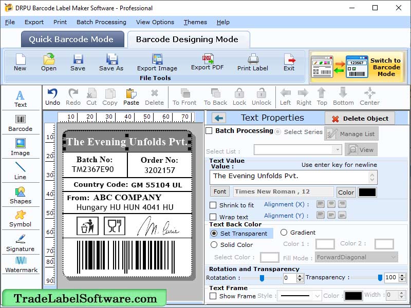Trade Label Software screen shot