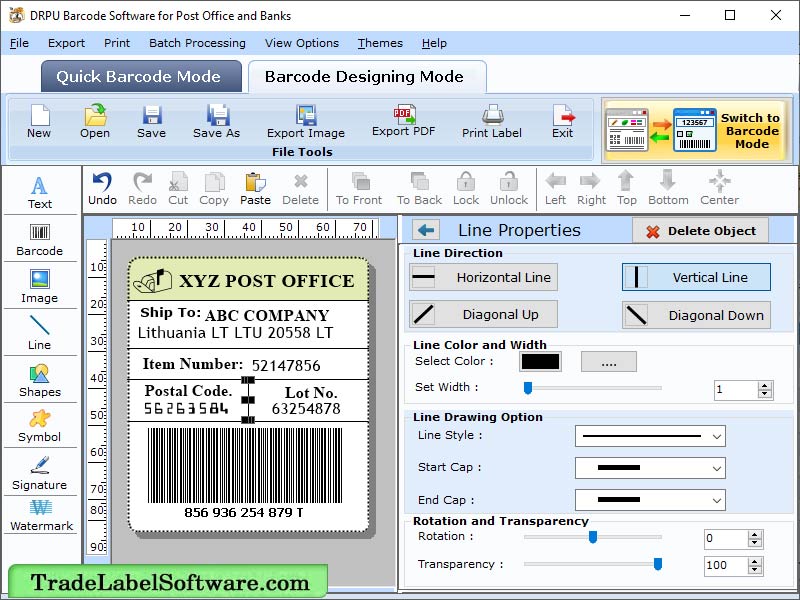 Screenshot of Trade Barcode Label Software