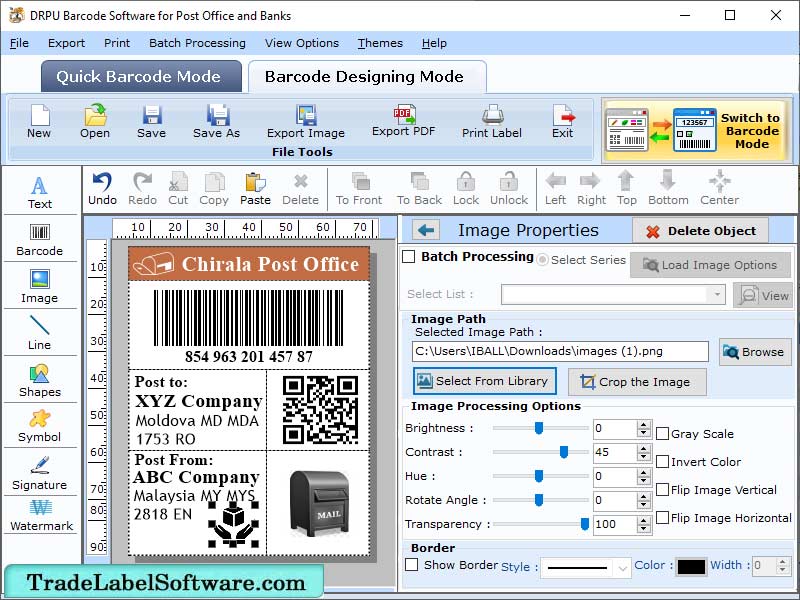 Screenshot of Postal Barcode Generator Program 7.3.0.4