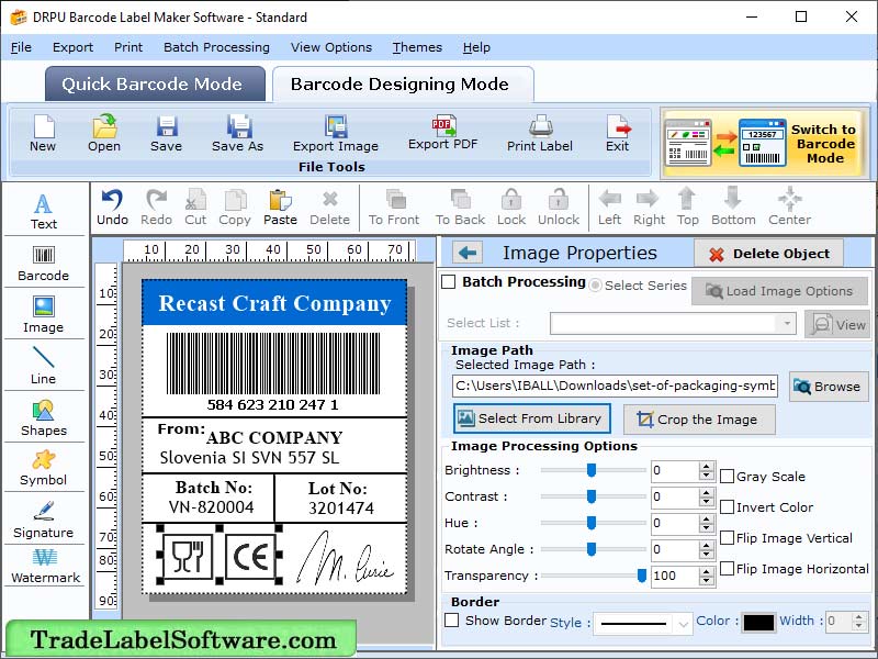 Screenshot of Standard Barcode Label Maker