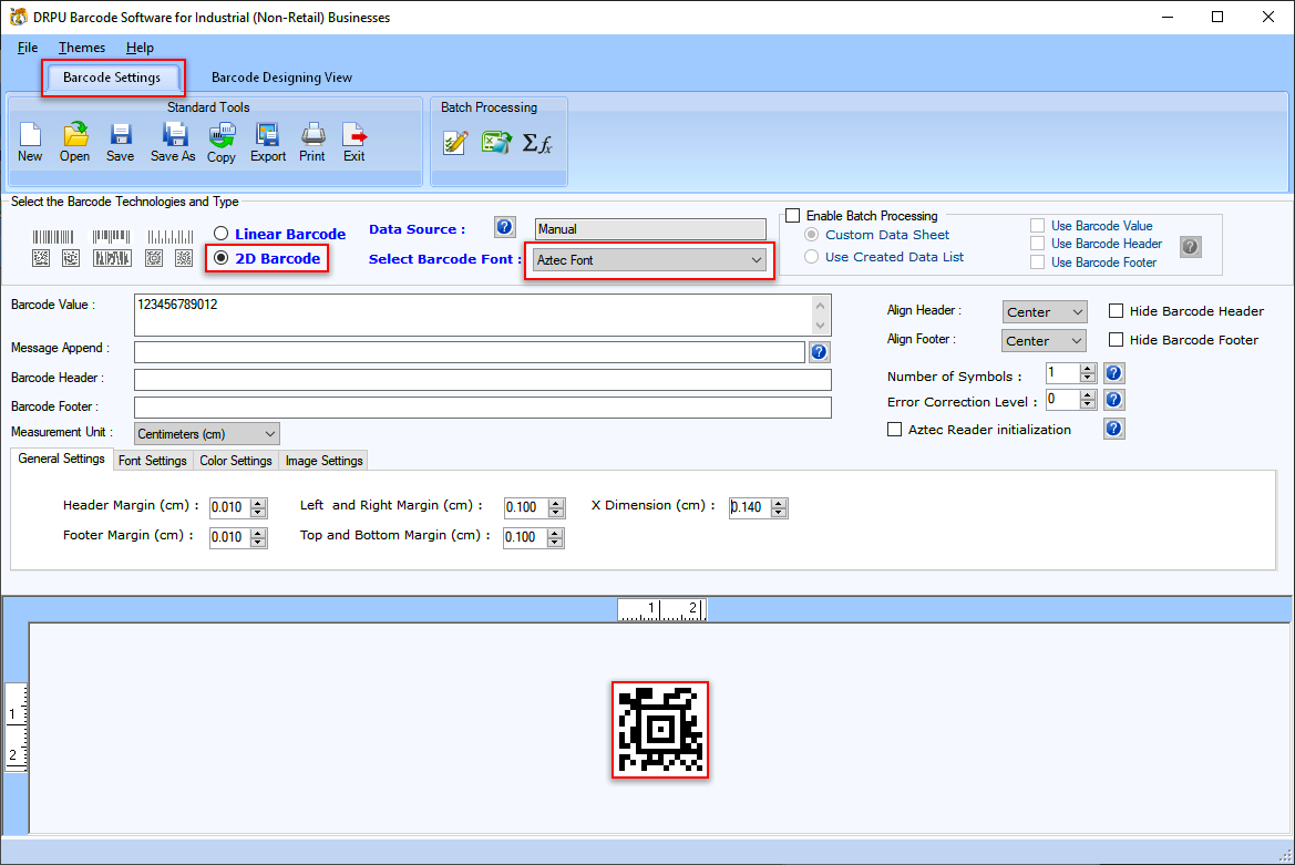 Barcode Settings Barcode Settings