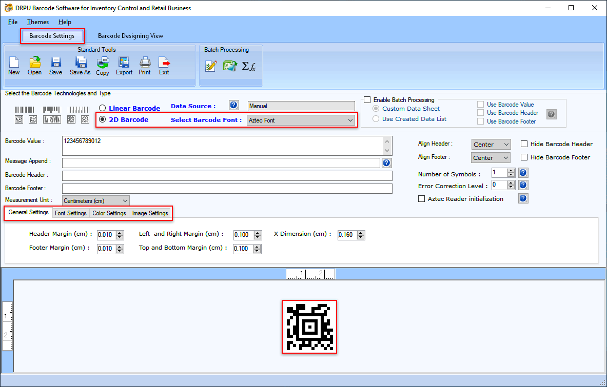Barcode Settings Barcode Settings