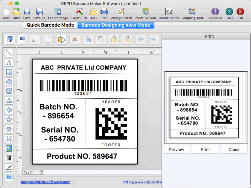 Screenshot of Mac OS Label Printing Application