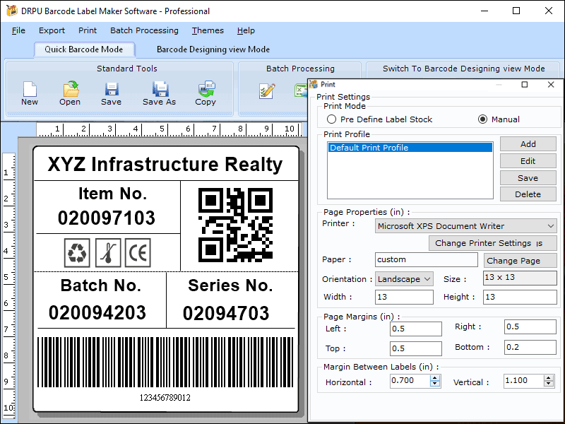 Screenshot of Batch Processing Barcode Maker Software