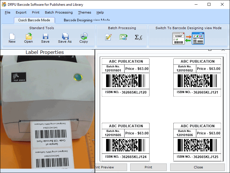 Screenshot of Publishing Industry Barcode Label Maker