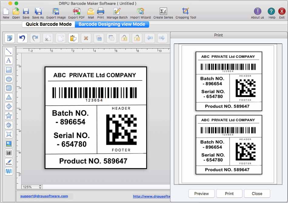 Screenshot of MacOS Labeling & Printing Application