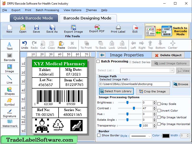 Screenshot of Medical Equipments Barcode Software