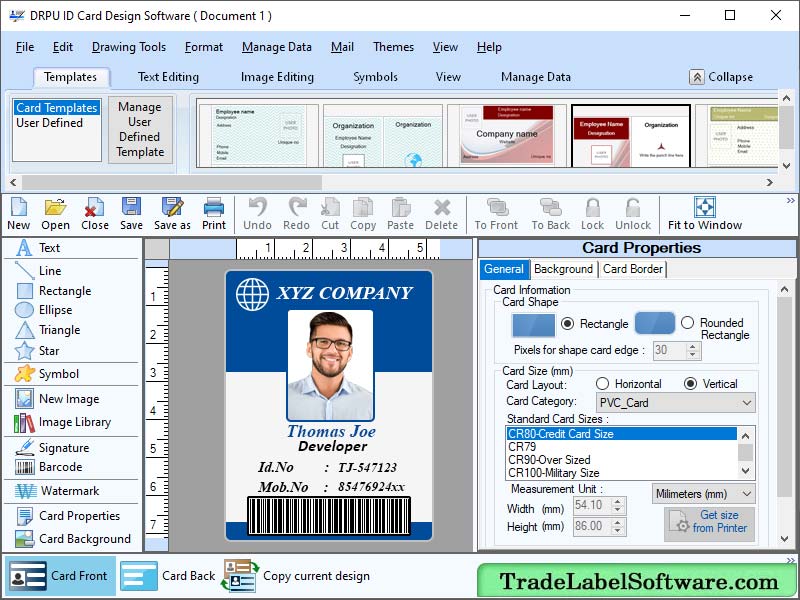 Screenshot of Card and Label Designing Software